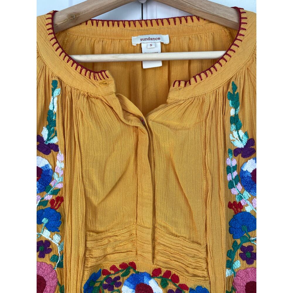Sundance Women's Size S Orange Colorful Floral Embroidered Pleated Tunic Top‎ * - Picture 3 of 6
